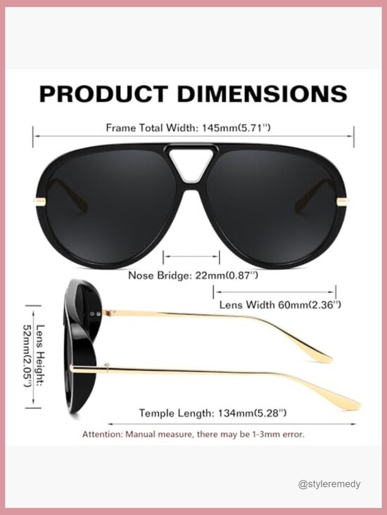 Oversized Aviator Sunglasses with Plastic & Metal Frame, UV400 Protection main image 4
